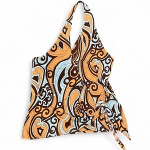 🟠 Joyce Leslie Brown and Orange Patterned Halter Top Size Medium